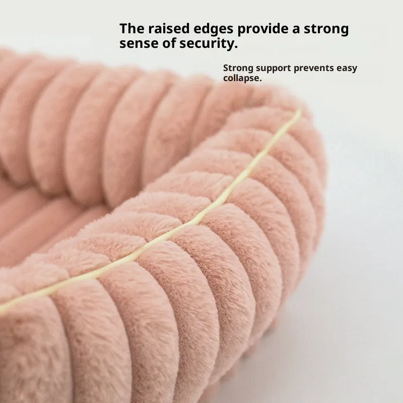 Striped rabbit fur pet bed in large square shape with removable cover for dogs