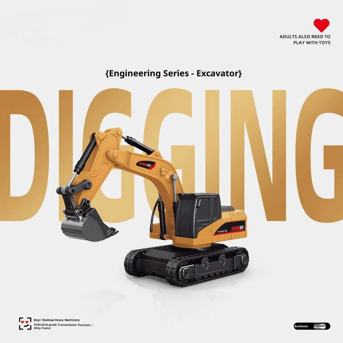 Alloy remote control engineering vehicle set with dump truck, excavator, and small forklift on a table