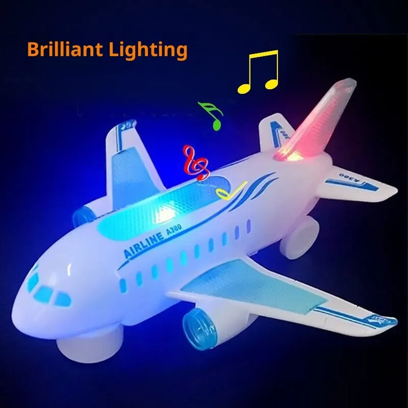 Children's luminous electric music air plane toy Q628-3 plastic 23cm battery-powered with flash and sound