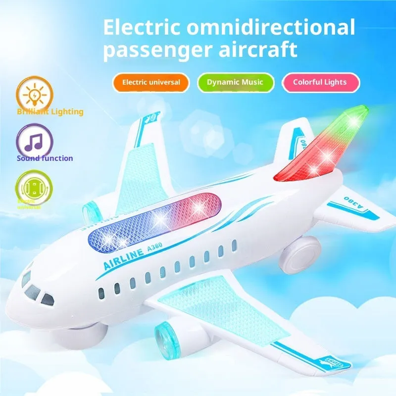 Children's luminous electric music air plane toy Q628-3 plastic 23cm battery-powered with flash and sound