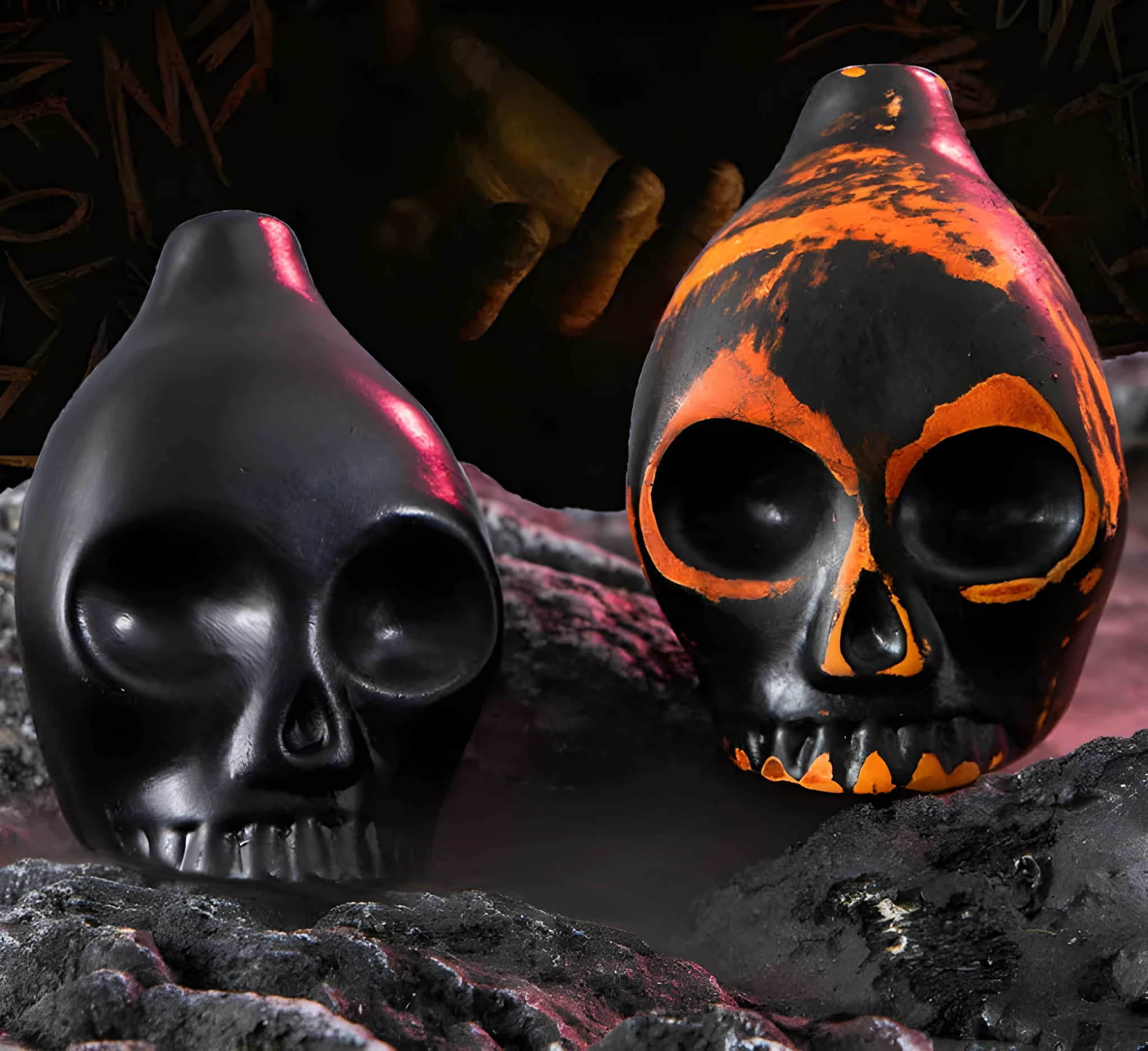 Skull whistle decompression toy made from dolomite ceramic in matte black finish