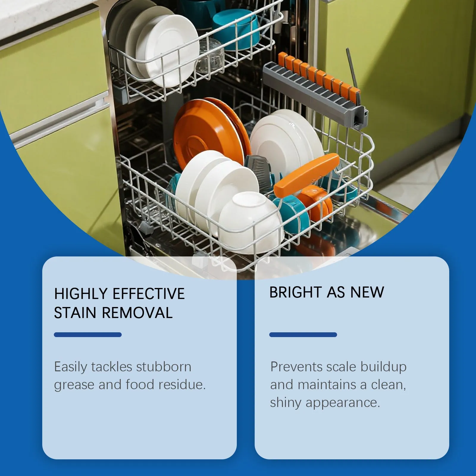237mL bottle of dishwasher detergent aid for cleaning plates and removing stains.