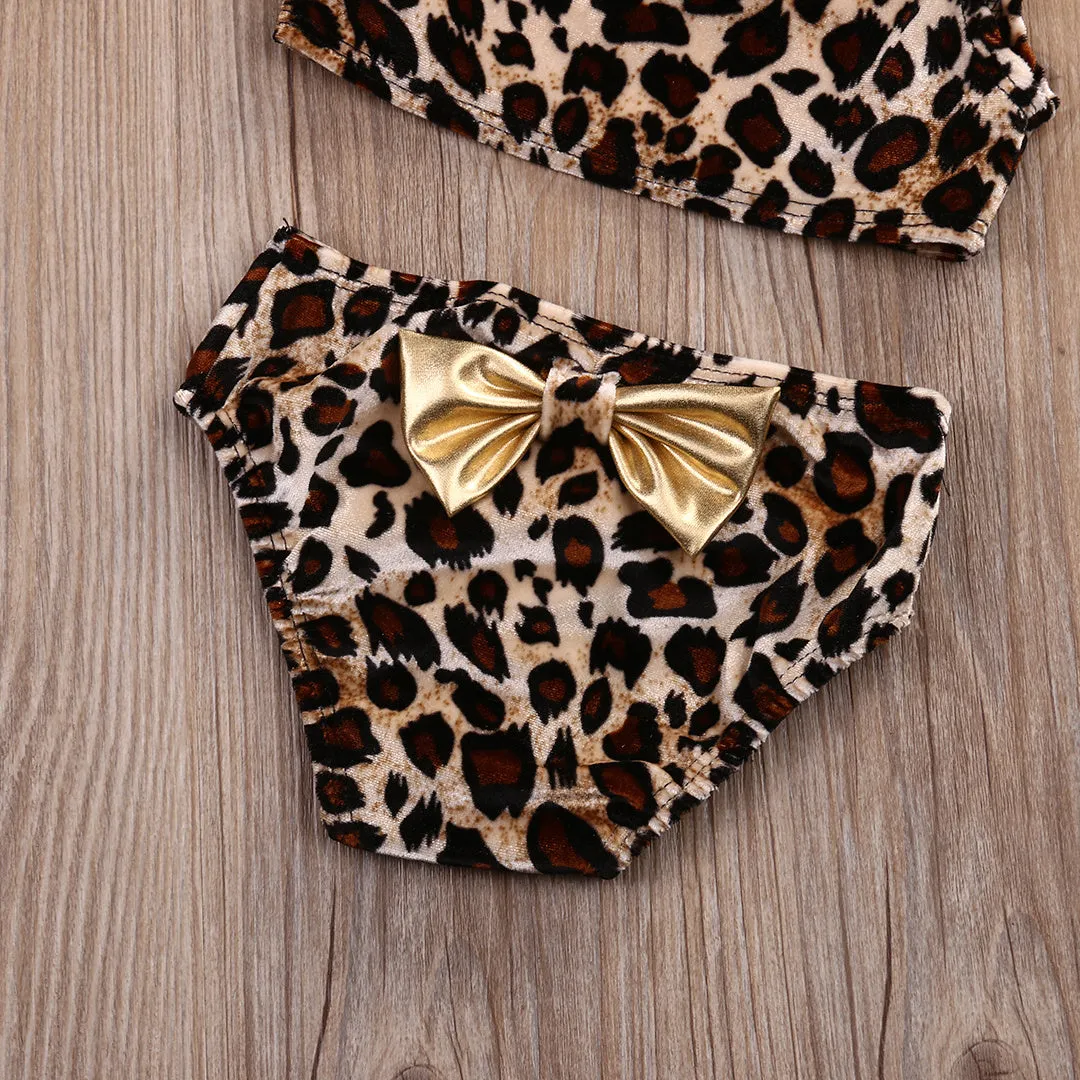 Kids baby girls leopard print one shoulder swimsuit in cotton blend, size 100, isolated on white background