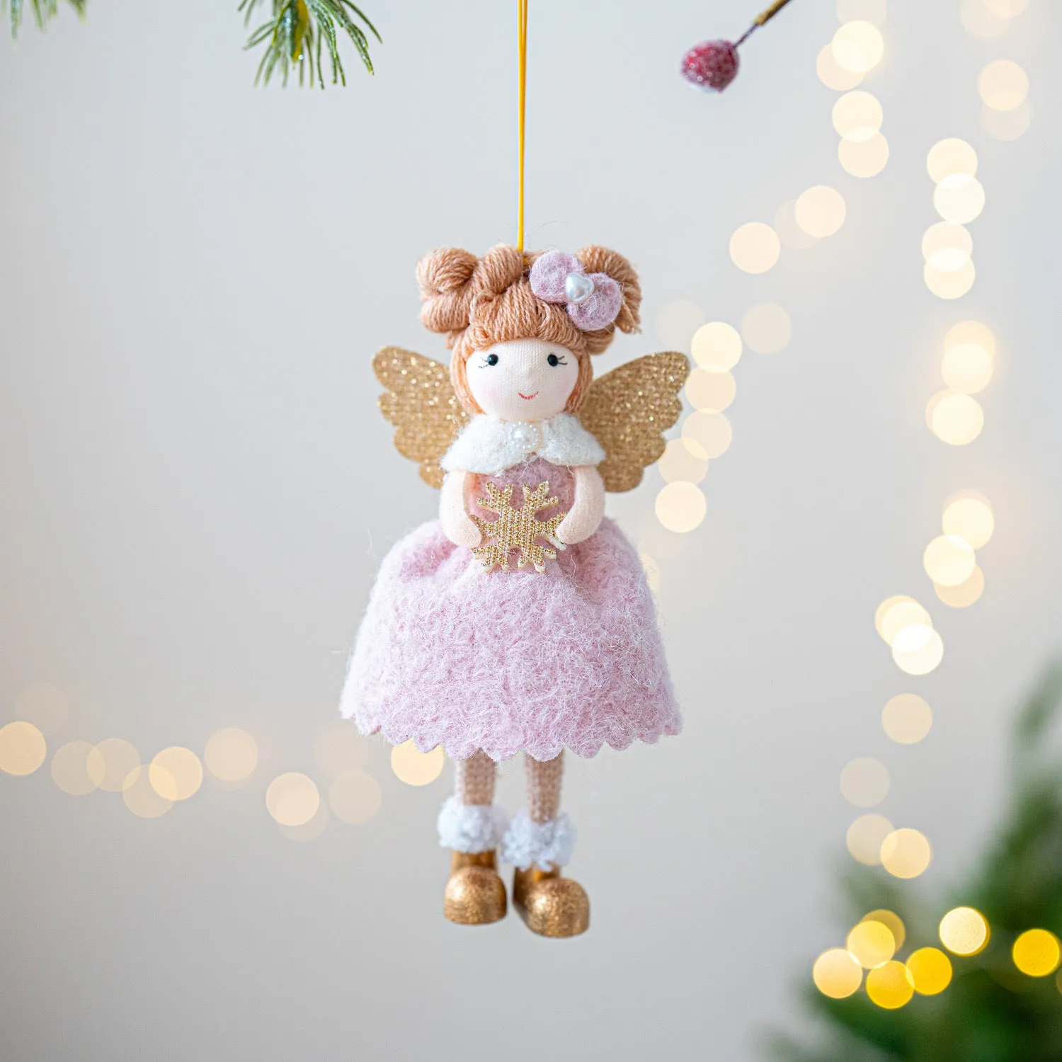 Pink and white cloth Christmas angel wings plush pendant ornament