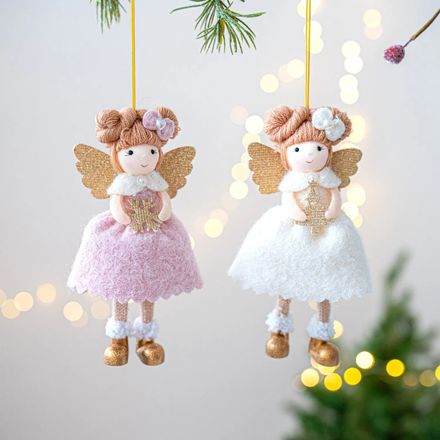 Pink and white cloth Christmas angel wings plush pendant ornament