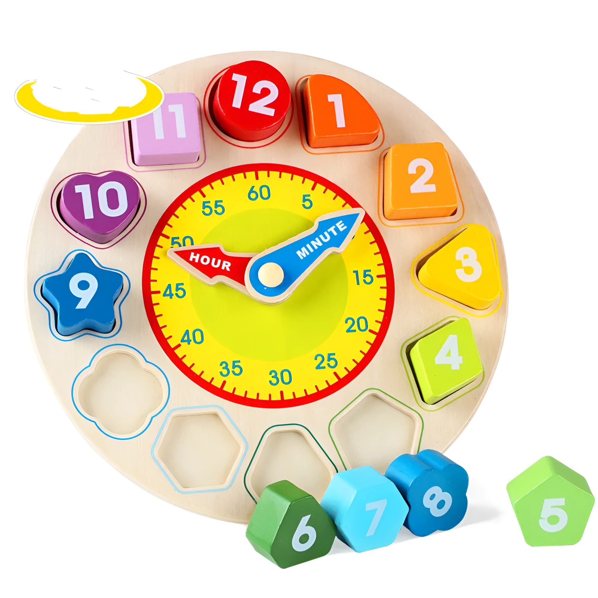 Wooden rainbow digital clock for children early education cognitive learning toy