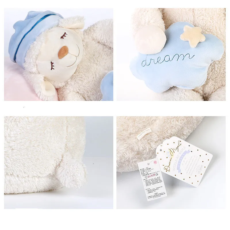 LIVHEART sheep ragdoll plush pillow toy in pink with bown cotton filling, child sleeping doll