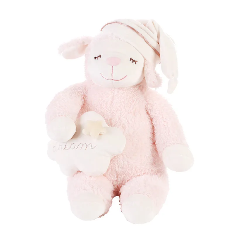 LIVHEART sheep ragdoll plush pillow toy in pink with bown cotton filling, child sleeping doll