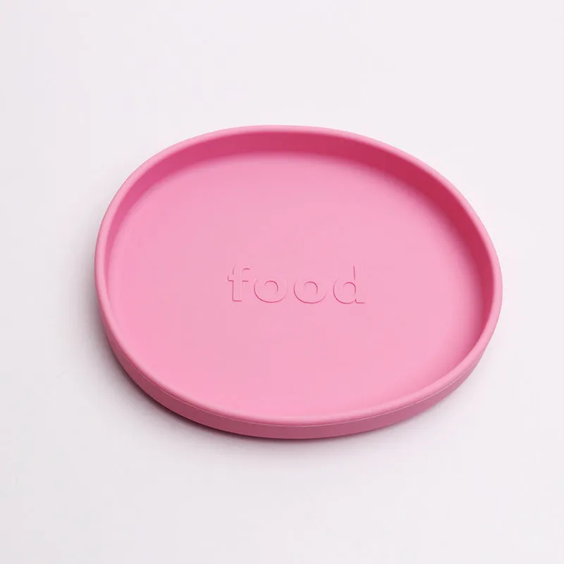 Irregular silicone dinner plate in bright pink, 155x178×25mm, food-grade baby feeding plate