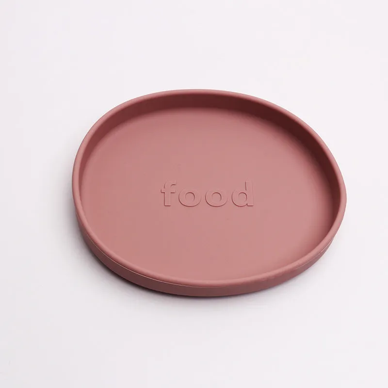 Irregular silicone dinner plate in bright pink, 155x178×25mm, food-grade baby feeding plate