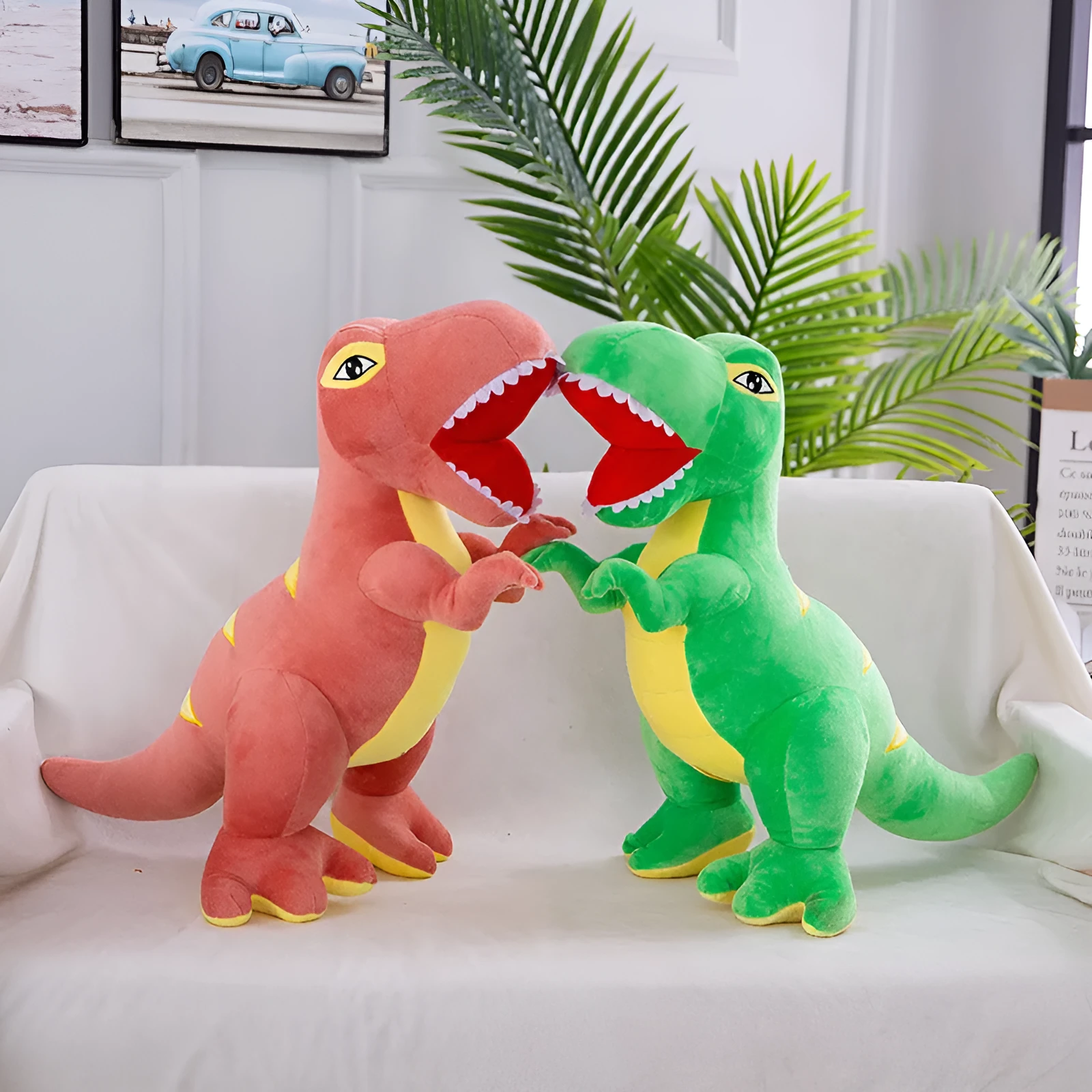 Soft plush dinosaur toy for children sleep comfort, blue colour, short plush fabric, 45cm height