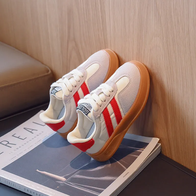 Boys' casual sneakers in artificial PU with rubber sole, lace-up fastening, available in black red rose red