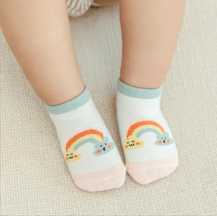 Baby combed cotton boat socks with stripes for 0-1 years old, yellow white cloud colour