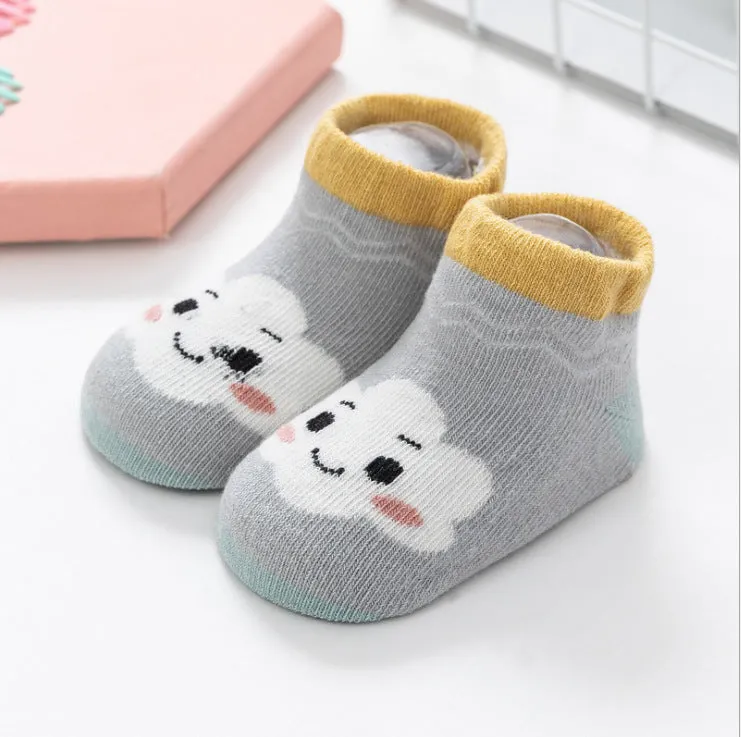 Baby combed cotton boat socks with stripes for 0-1 years old, yellow white cloud colour