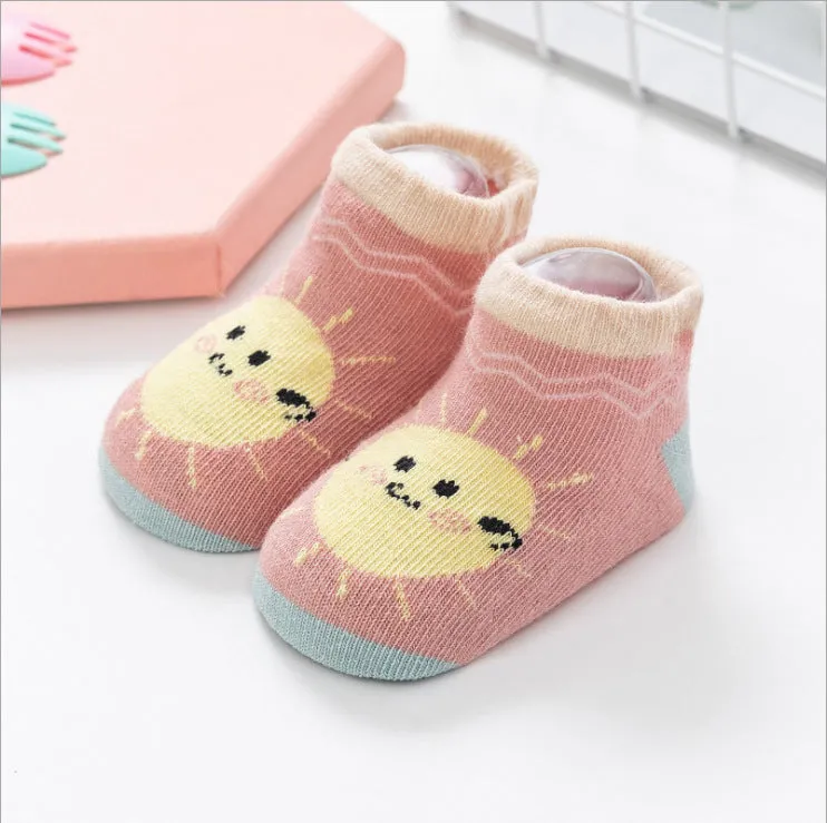Baby combed cotton boat socks with stripes for 0-1 years old, yellow white cloud colour