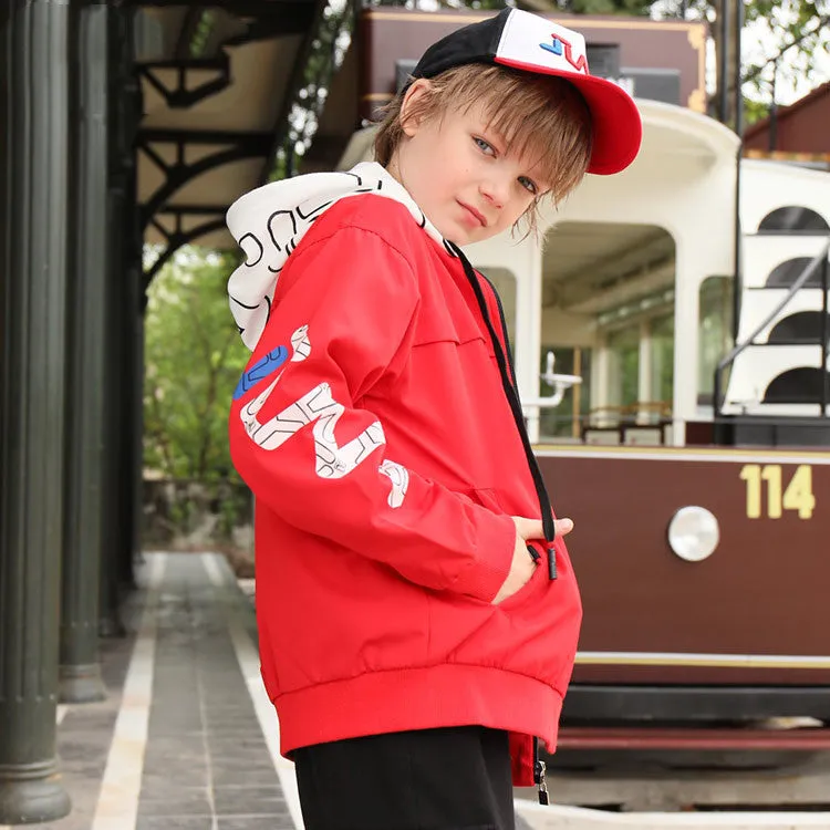 JLNY children's sports jacket in Black with standing collar and letter design on a white background