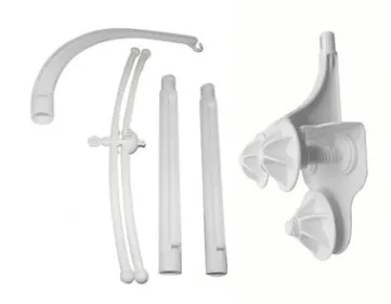 White plastic baby stroller ornament bracket measuring 95cm high and 17cm wide for attaching toys