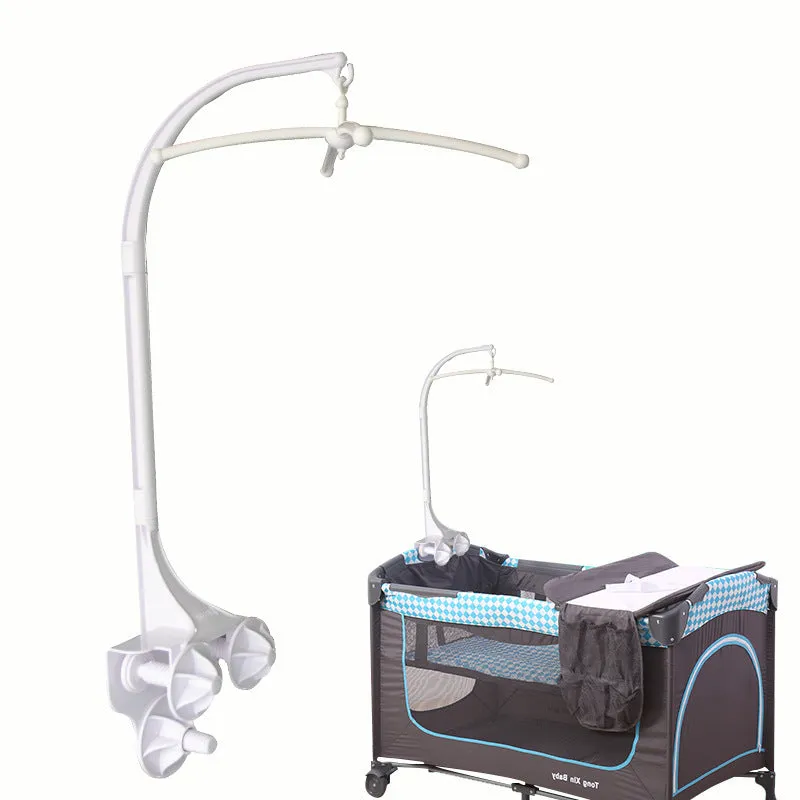White plastic baby stroller ornament bracket measuring 95cm high and 17cm wide for attaching toys