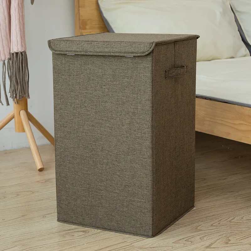 Foldable cotton linen storage basket in brown colour showing three-dimensional structure