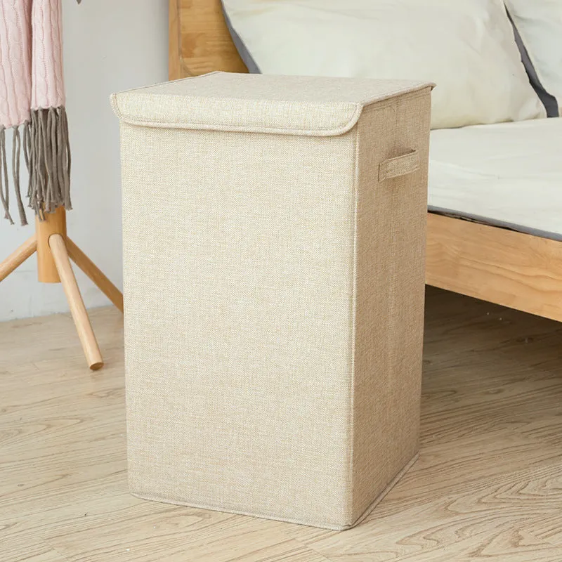 Foldable cotton linen storage basket in brown colour showing three-dimensional structure