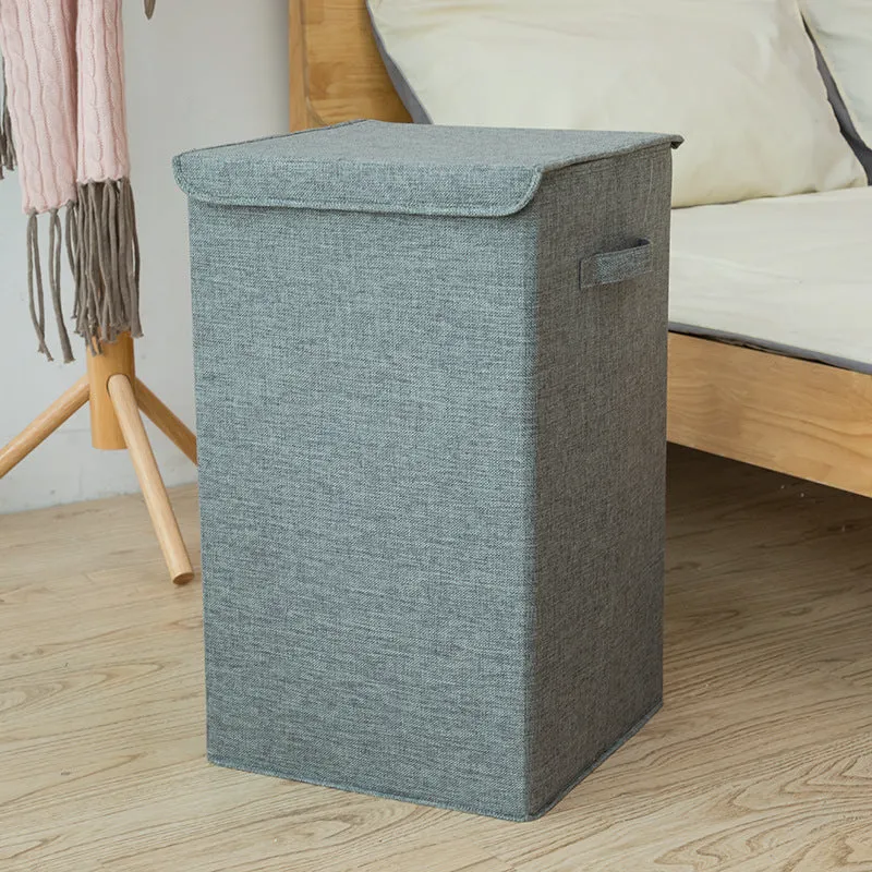 Foldable cotton linen storage basket in brown colour showing three-dimensional structure