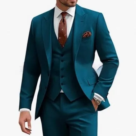 Men's slim fit three-piece suit in chemical fiber acetate blend fabric for business and wedding occasions