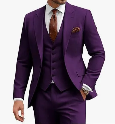 Men's slim fit three-piece suit in chemical fiber acetate blend fabric for business and wedding occasions