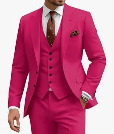Men's slim fit three-piece suit in chemical fiber acetate blend fabric for business and wedding occasions