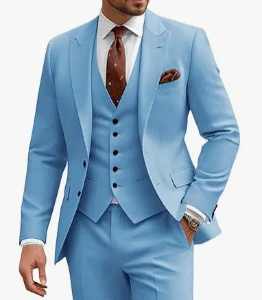 Men's slim fit three-piece suit in chemical fiber acetate blend fabric for business and wedding occasions