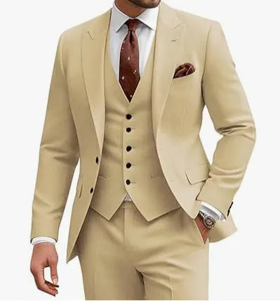 Men's slim fit three-piece suit in chemical fiber acetate blend fabric for business and wedding occasions