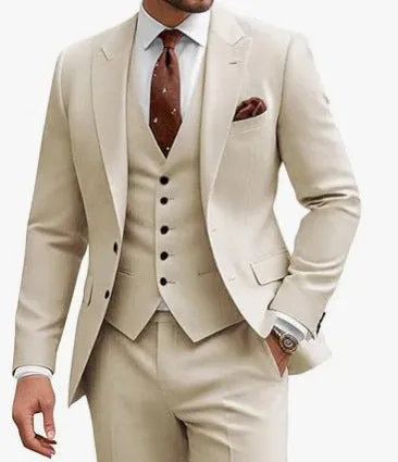 Men's slim fit three-piece suit in chemical fiber acetate blend fabric for business and wedding occasions