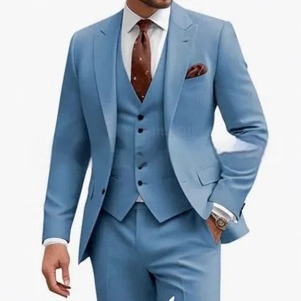 Men's slim fit three-piece suit in chemical fiber acetate blend fabric for business and wedding occasions