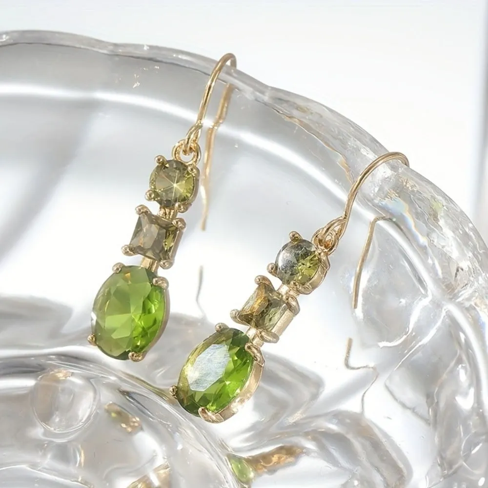 Green geometric copper earrings with quadrilateral design in retro Bohemian style