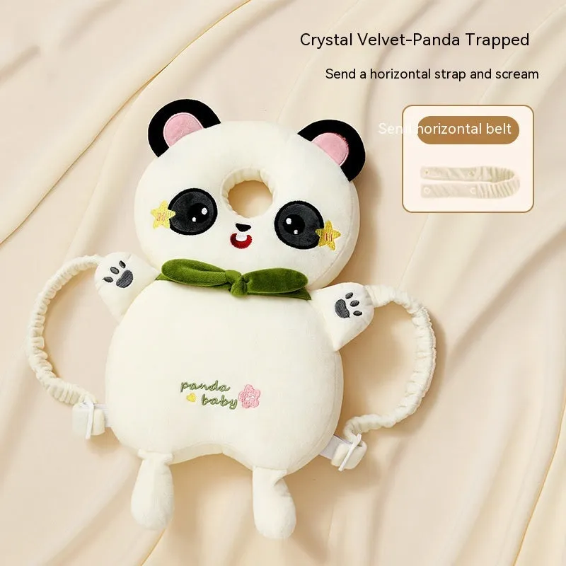 Children fall protection pillow in crystal velvet and 3D breathable fabric with animal design, 33x19x6cm
