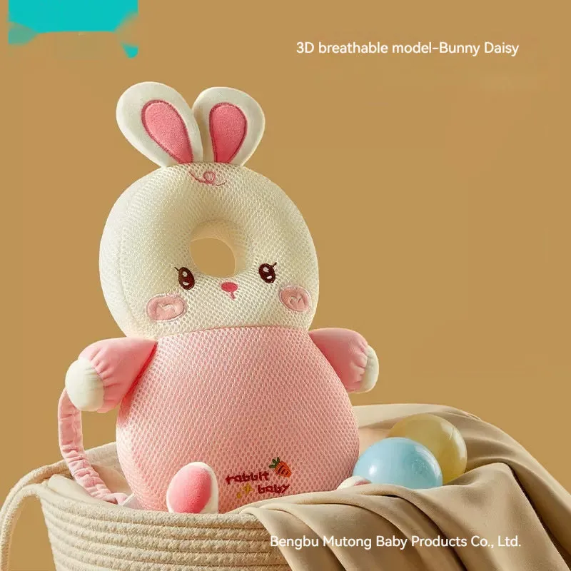 Children fall protection pillow in crystal velvet and 3D breathable fabric with animal design, 33x19x6cm