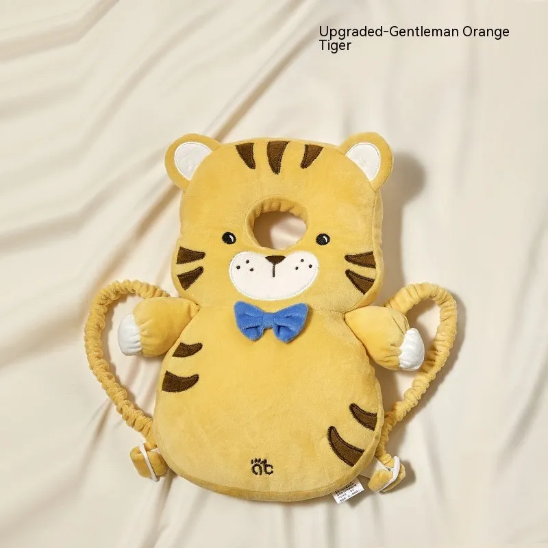 Children fall protection pillow in crystal velvet and 3D breathable fabric with animal design, 33x19x6cm