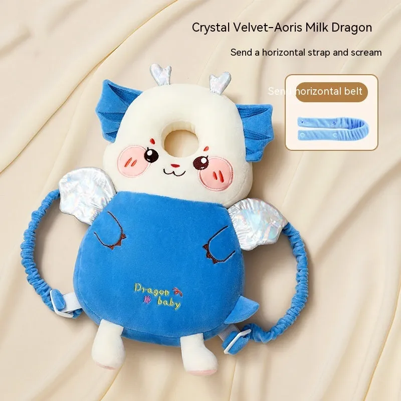 Children fall protection pillow in crystal velvet and 3D breathable fabric with animal design, 33x19x6cm