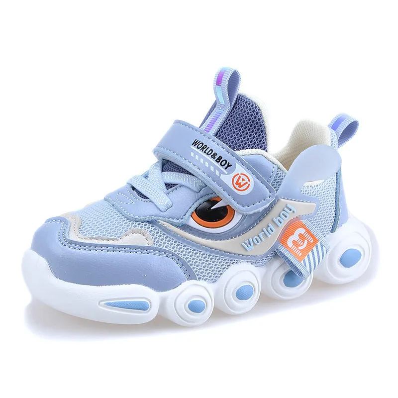 Children's ultra-light EVA sports shoes in blue with Velcro fastening and cartoon pattern