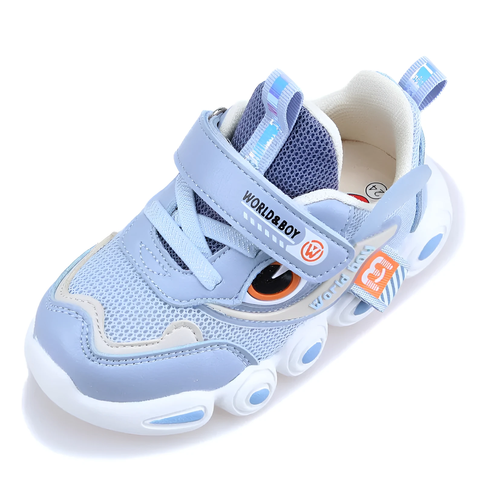Children's ultra-light EVA sports shoes in blue with Velcro fastening and cartoon pattern