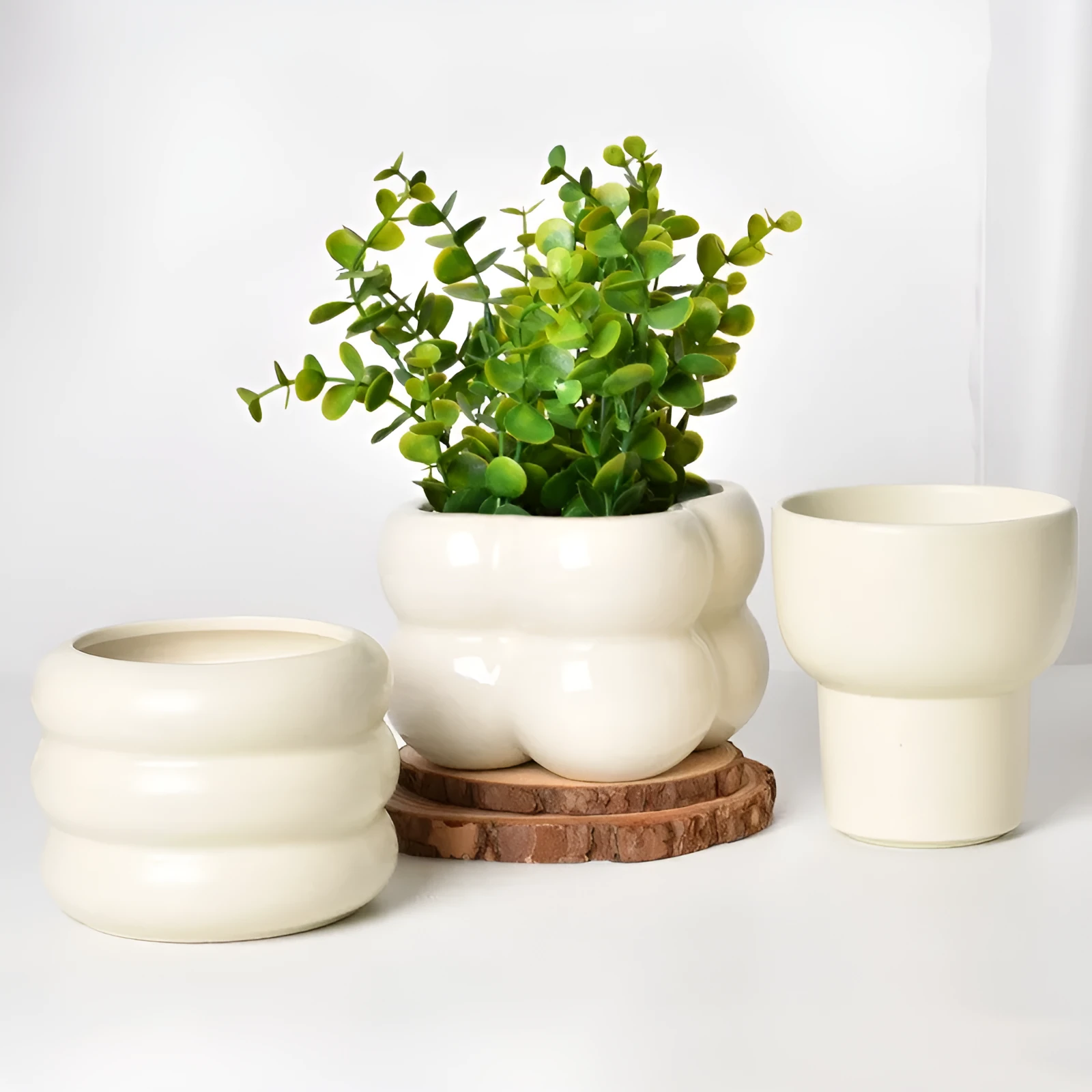 Roman column matte yellow ceramic flower pot with breathable, self-absorbent design for indoor plants
