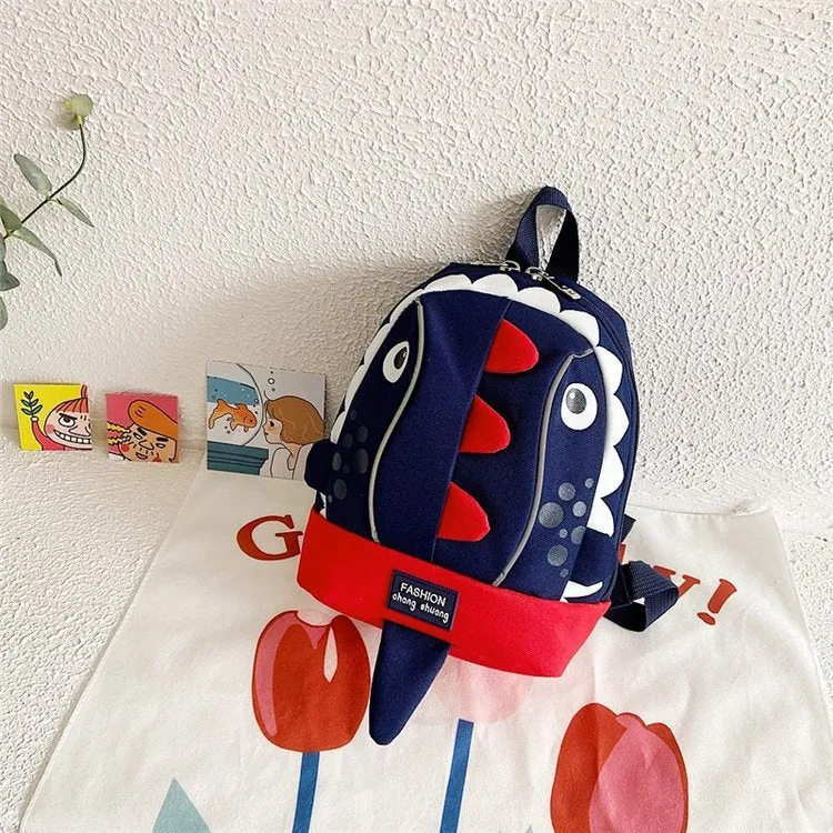 Children's small dinosaur backpack in Oxford cloth, red colour, with zipper and double straps