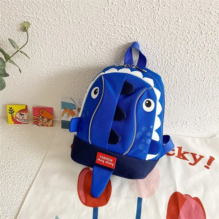 Children's small dinosaur backpack in Oxford cloth, red colour, with zipper and double straps