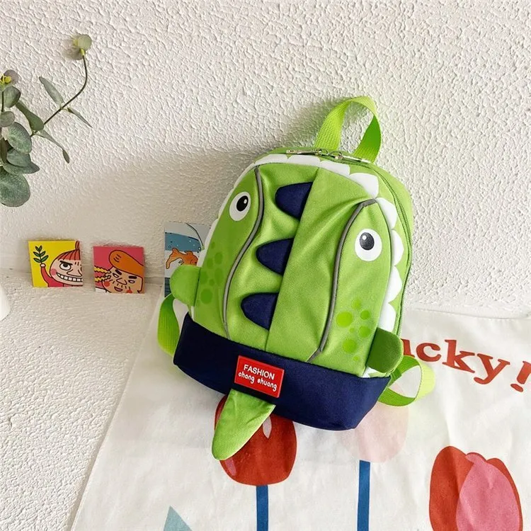 Children's small dinosaur backpack in Oxford cloth, red colour, with zipper and double straps