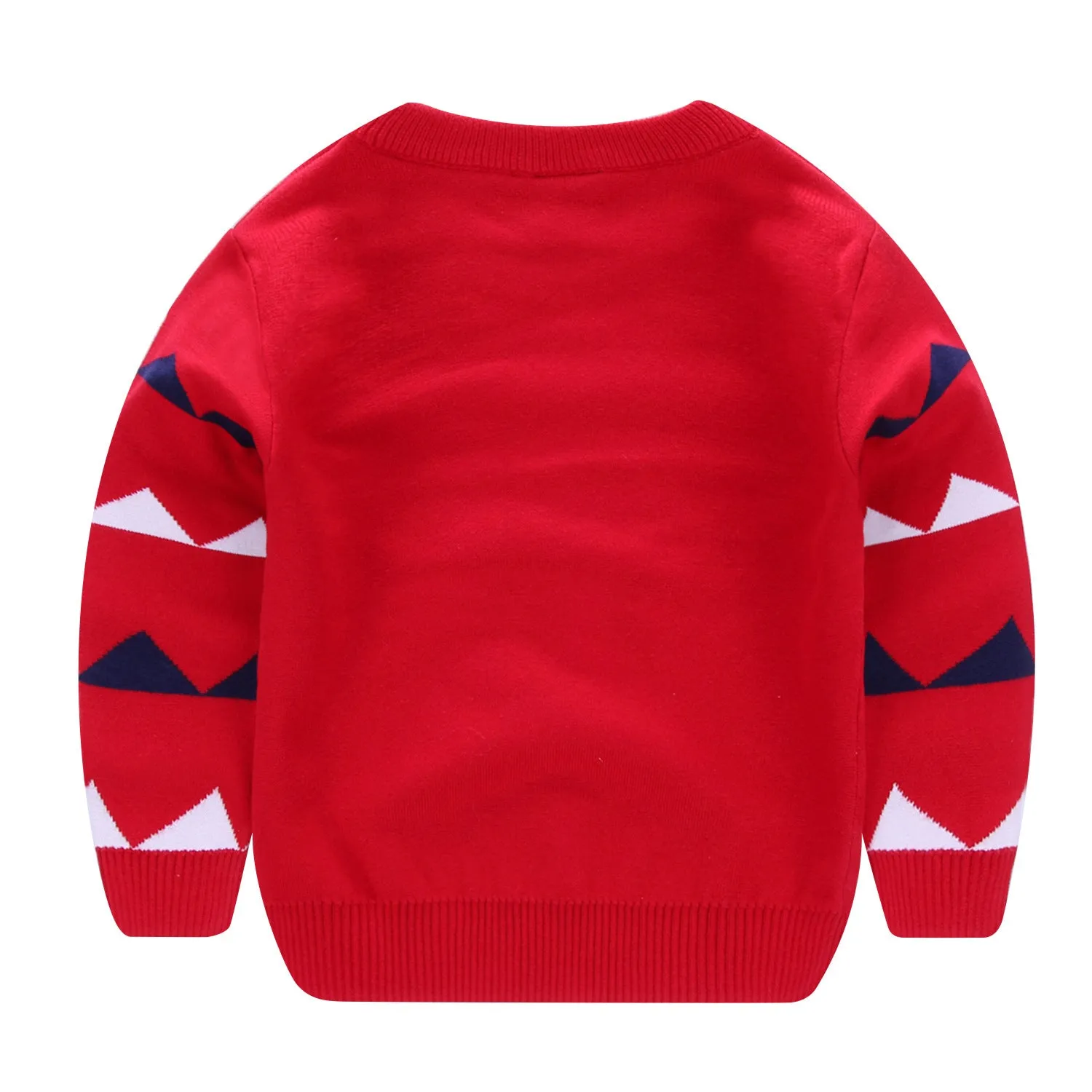 Red boys 100% cotton pullover sweater with wild dinosaur cartoon print, enzyme wash, size 110cm