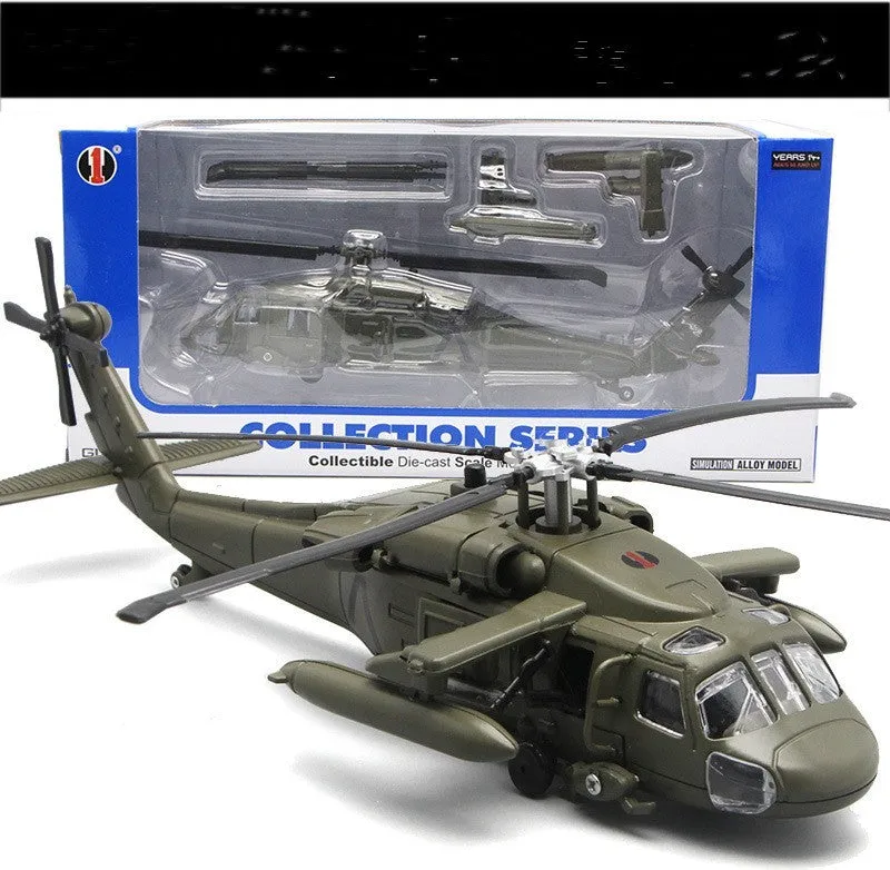 Black Hawk gunship alloy military model helicopter in green colour with flash feature