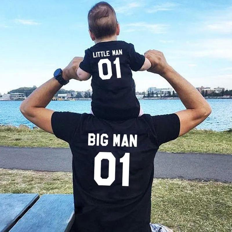 Parent-child cotton T-shirt with Love design for father and son in black