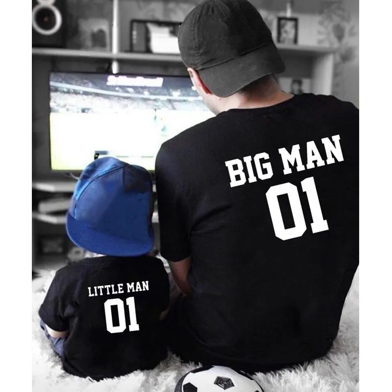 Parent-child cotton T-shirt with Love design for father and son in black