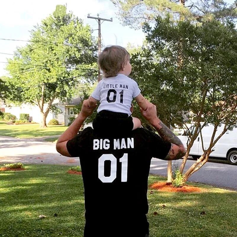 Parent-child cotton T-shirt with Love design for father and son in black