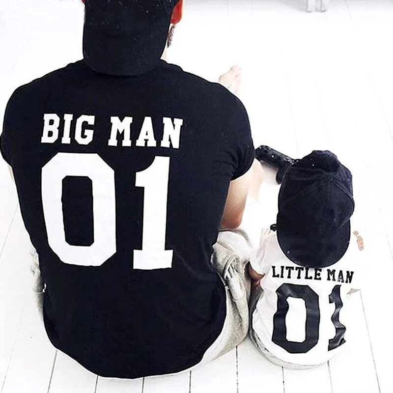 Parent-child cotton T-shirt with Love design for father and son in black