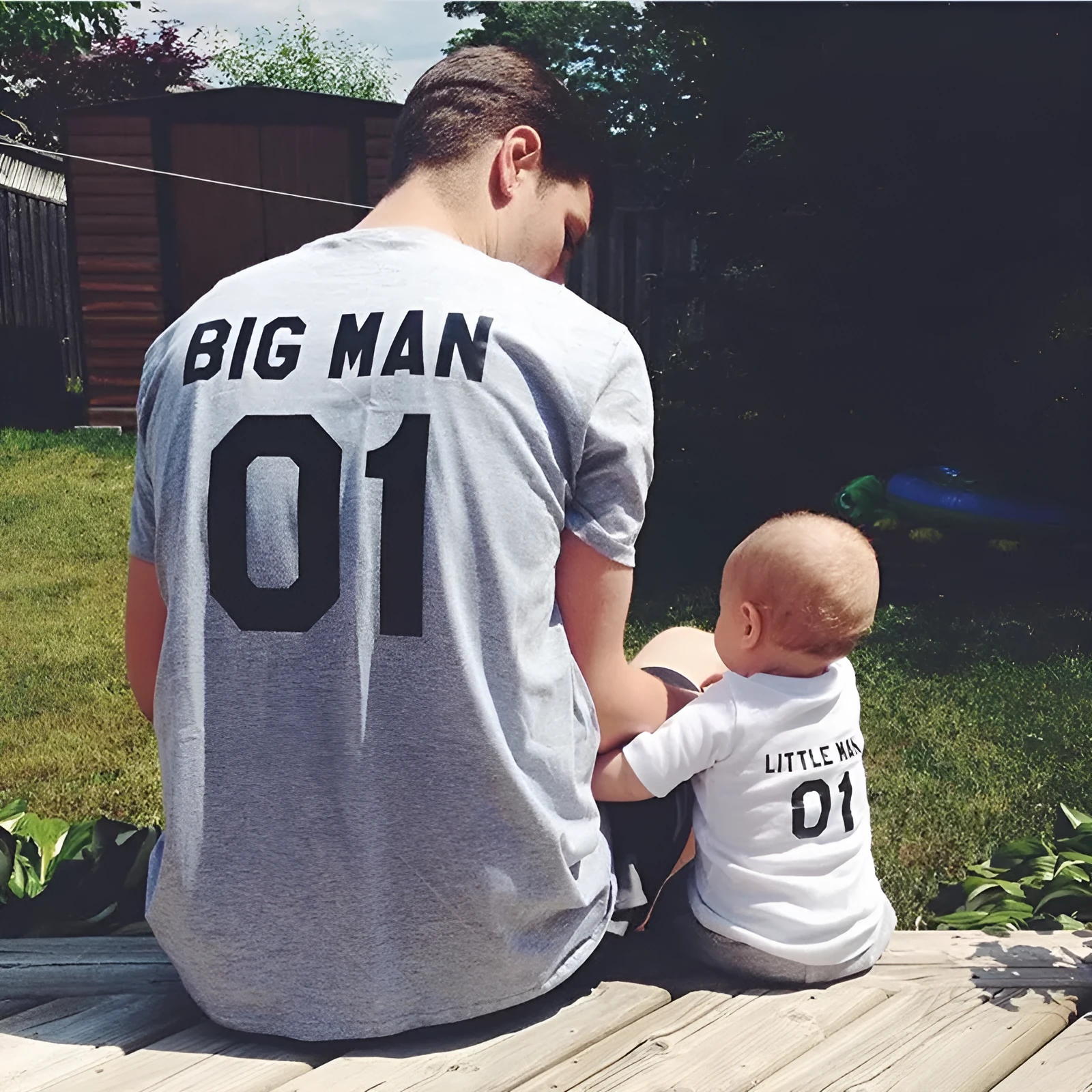 Parent-child cotton T-shirt with Love design for father and son in black